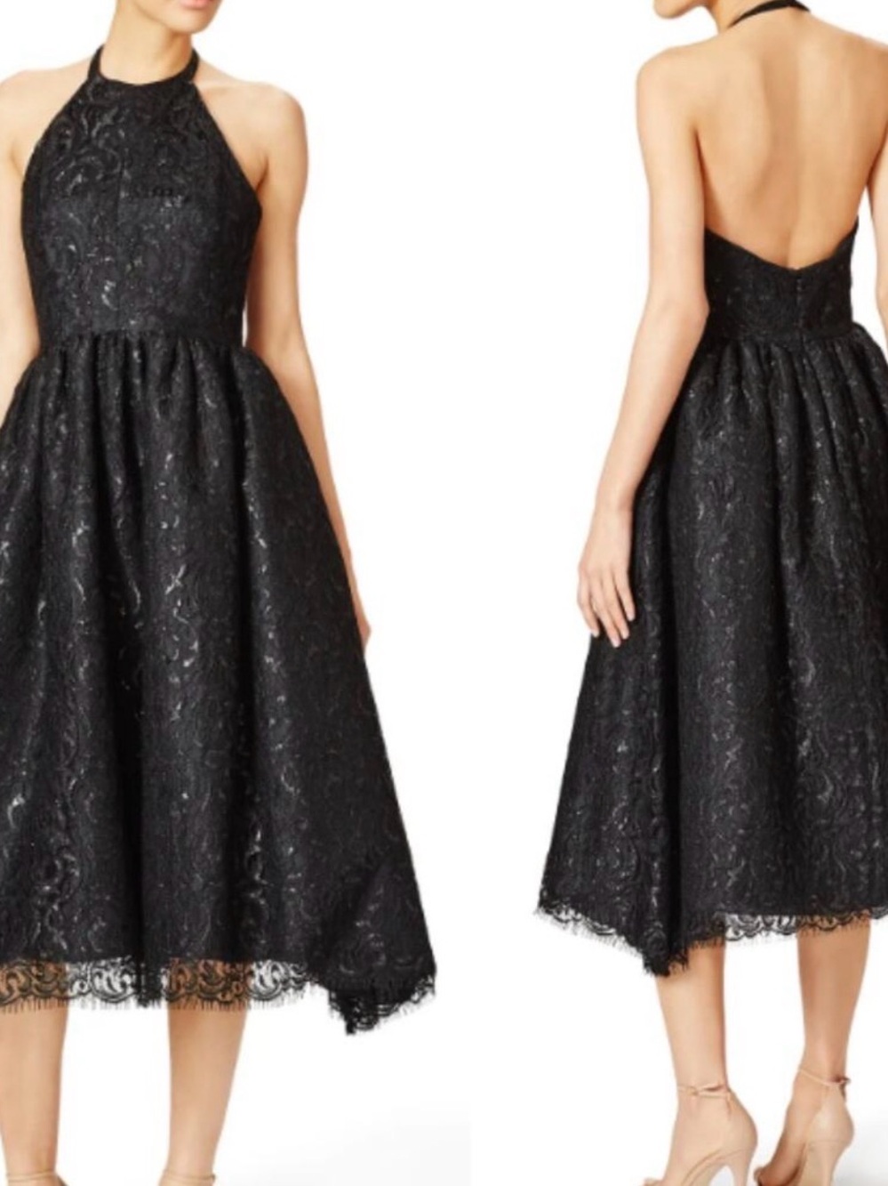 Shoshanna Algeria Midnight Lace Halter Midi Dress